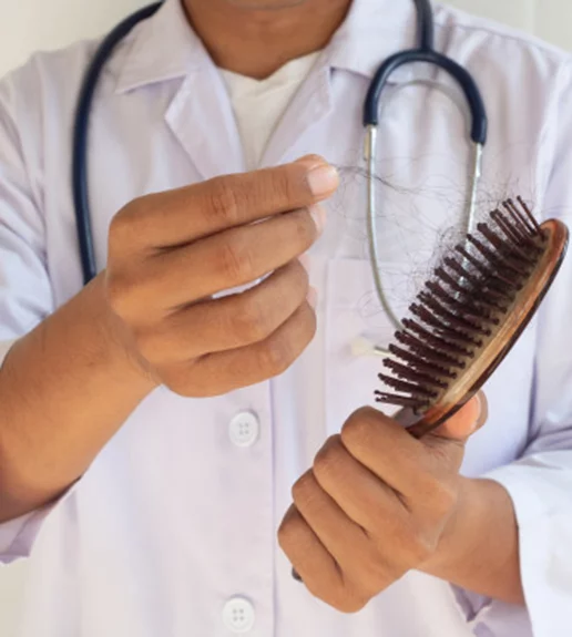 doctor is examining hair brush prove hair loss